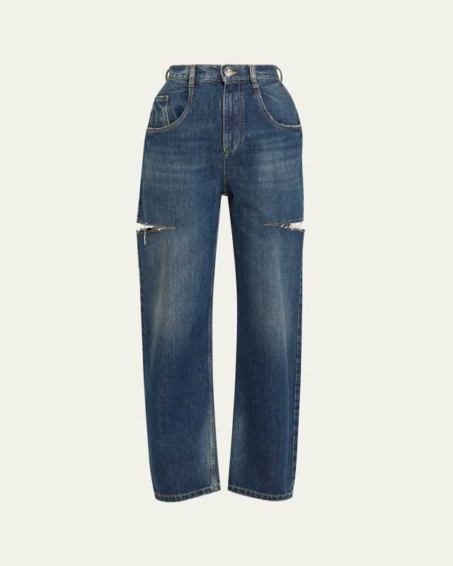 Slash Slit Barrel-Leg Jeans